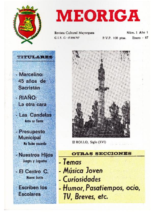 Foto de la portada de la revista número 1 de la revista Meoriga de Mayorga