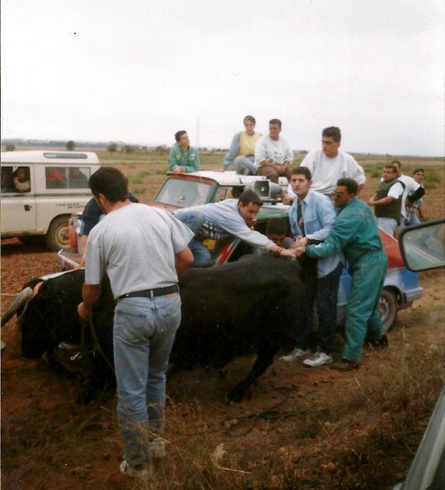 Foto del encierro a caballo de Mayorga en 1997