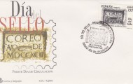 Foto del sobre con sello y matasellos del buzón más antiguo de España 2001