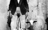 Foto de Pablo de la Viuda con una oveja con cuatro corderos 1970