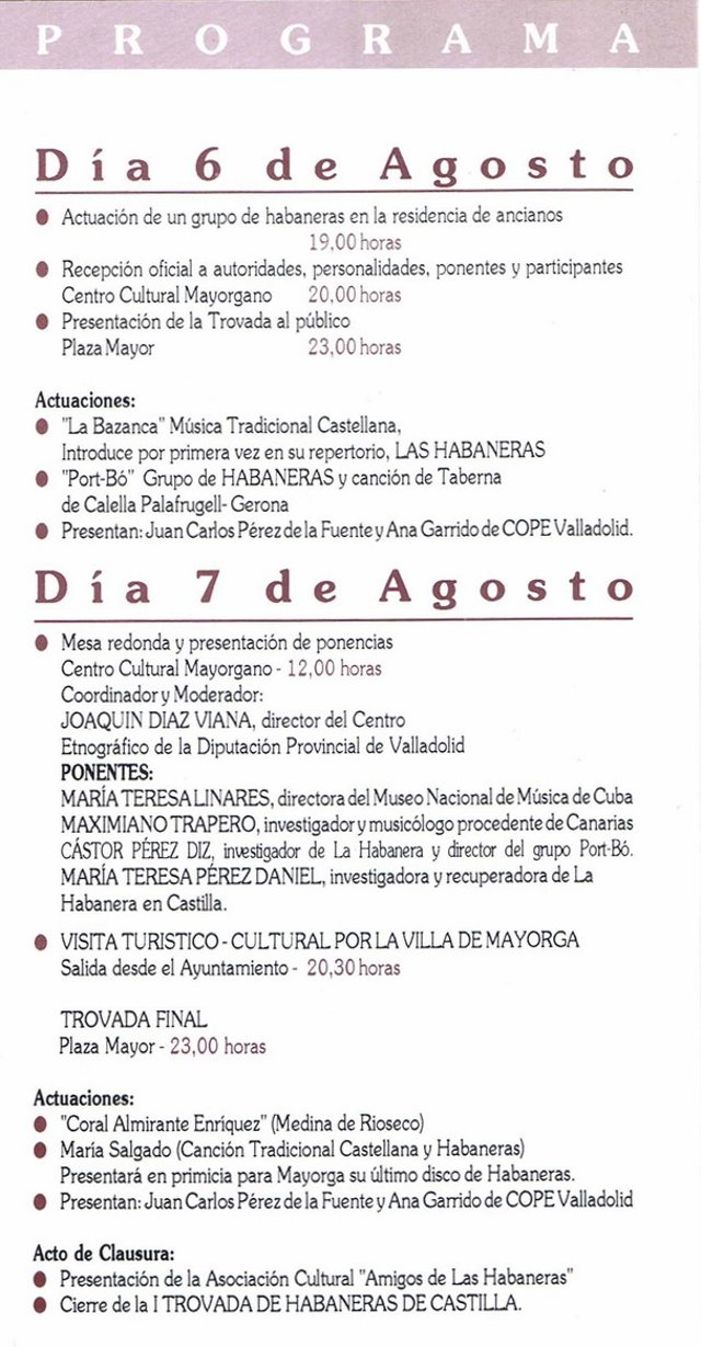 Programa de mano primera Trovada de Mayorga 1993