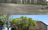 Foto del colegio de la Inmaculada en Mayorga en 1963 y en 2017