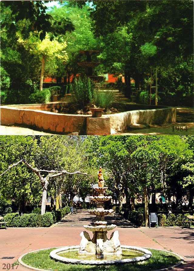 Foto de la antigua fuente del Mirador y de la que tenemos en 2017
